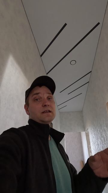 Теневой натяжной потолок с черными световыми линиями