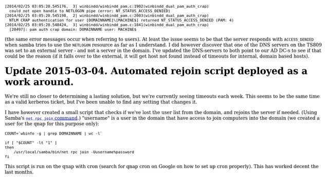 QNAP TS-809U: Domain Users / Groups disappear and the server has to be rejoined to the AD Domain смотреть онлайн