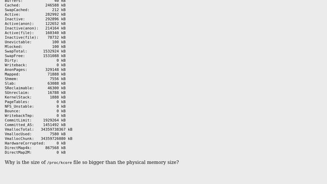 Unix & Linux: Why is the size of "/proc/kcore" file so bigger than the physical memory size? смотреть онлайн