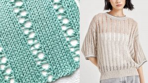 Простой узор джемпера и кардигана от Кучинелли / Лицевая гладь с ажурными вертикалями
