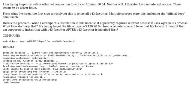 Unix & Linux: b43-fwcutter install fails. No internet access. Ubuntu 10.04 смотреть онлайн