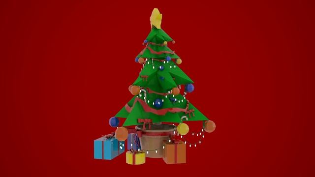 Xmas lowpoly Tree - 3d Model смотреть онлайн