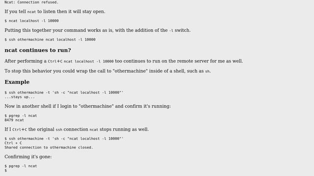 Unix & Linux: ssh ncat keeps ncat process running after disconnect; how do I prevent that? смотреть онлайн