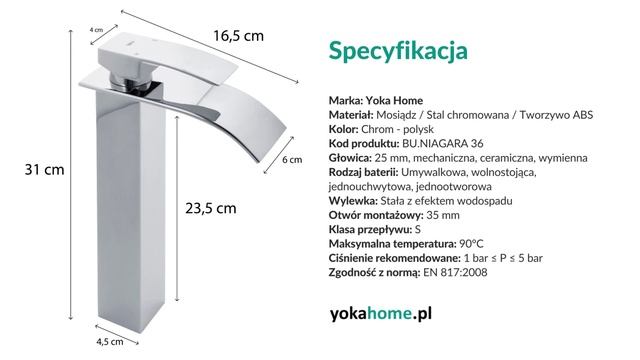 Bateria umywalkowa wysoka nablatowa stojąca kran - NIAGARA 36 - YokaHome смотреть онлайн