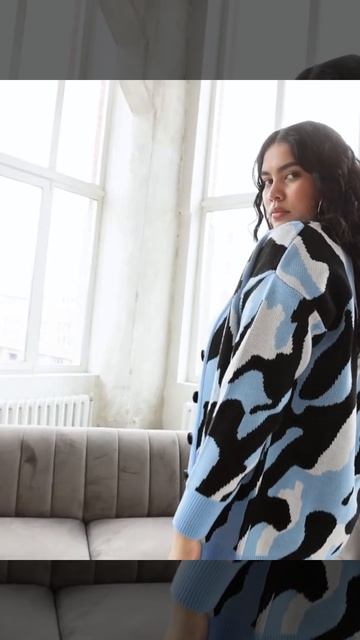 Plus size Barmariska | Кардиган PREMIUM зебра голубой, топ BLANK белый смотреть онлайн