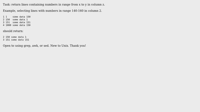 Unix & Linux: return lines containing numbers in a range in a certain column (2 Solutions!!) смотреть онлайн