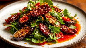 Салат с хрустящими баклажанами (Видео рецепт).