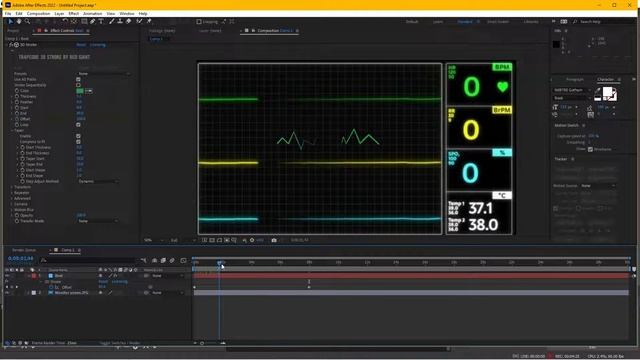 Hiệu ứng đường Tín Hiệu Nhịp Tim Huyết áp Monitor - Health Signal Effect Với After Effects 3D Strok