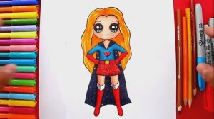 Как нарисовать и раскрасить девочку | ДЕВУШКУ-СУПЕРГЕРОИНЮ в стиле кавайи