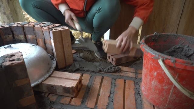 Build a 1 in 2 wood stove with Bricks and cement - Building wooden house, build LOG CABIN, Farm lif смотреть онлайн