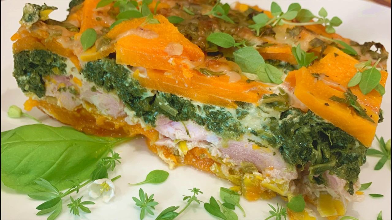 Куриная запеканка с тыквой, шпинатом и луком пореем смотреть онлайн