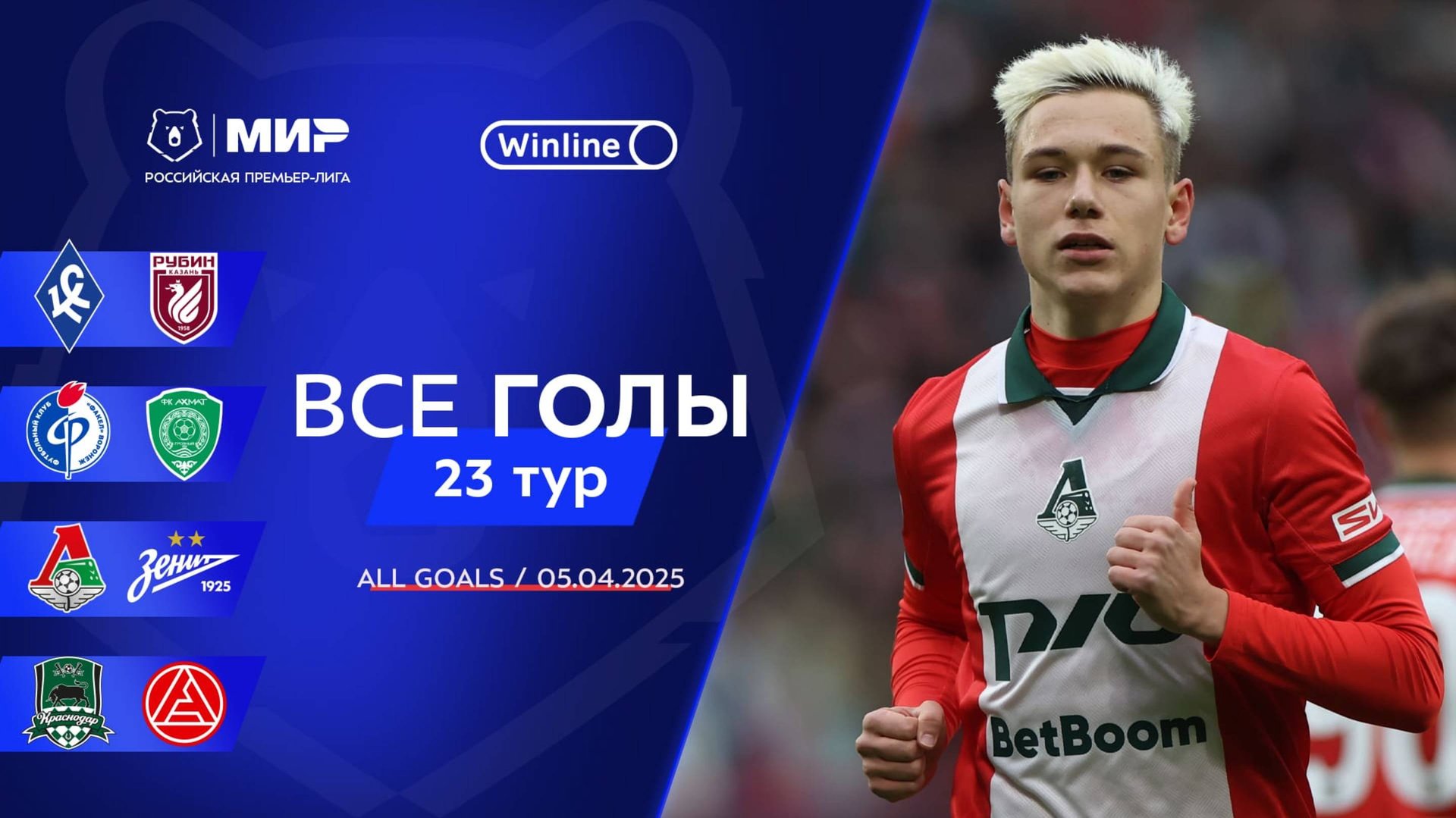 Все голы 5.04.2025 | 23 тур Мир РПЛ 2024/25 смотреть онлайн