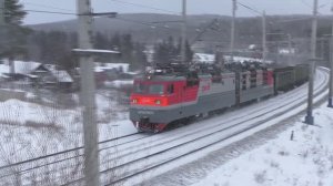 Сборник грузовых поездов РЖД в Сибири зимой | Электровоз ВЛ80