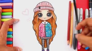 Рисуем кавайную девочку в зимней одежде и с блестками