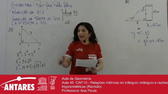 Aula de Geometria Aula 45:CAP.10 - Relações métricas no triângulo retângulo e razões trigonométrica смотреть онлайн