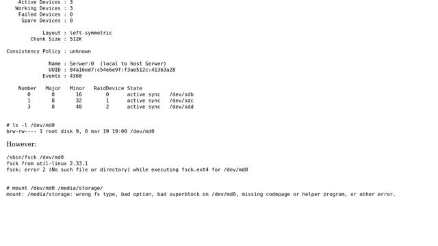 Unix & Linux: fsck: error 2 (No such file or directory) while executing fsck.ext4 for /dev/md0 смотреть онлайн