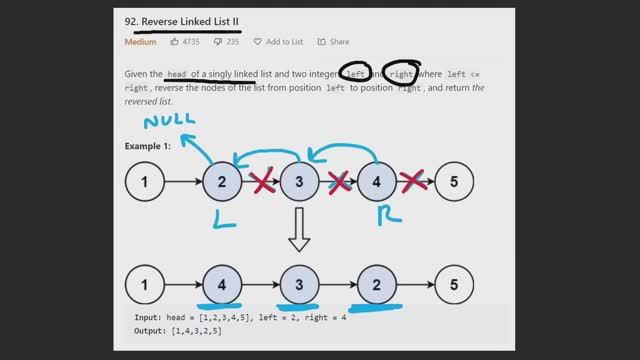 Leetcode 092: Reverse Linked List II (RU) смотреть онлайн