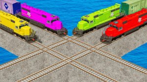 Квадро Красочные поезда против невозможных волновых рельсов, пересекающих рельсы, Против Молнии Макк