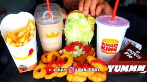 ASMR EATING BURGER KING CHICKEN NUGGETS ONION RINGS FRIES CHEESE SAUCE RANCH BBQ MUKBANG NO TALKING