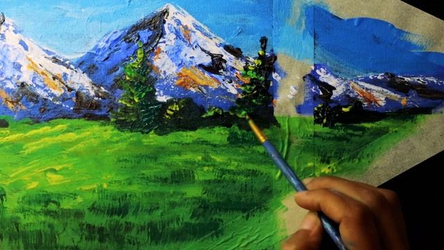 Daily relaxing Art #29 |Star Acrylic Painting Using Masking Tape |Lone house in mountains |ASMR смотреть онлайн