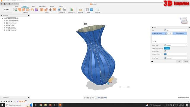 Twisted Vase modelled in Fusion 360 Freeform смотреть онлайн