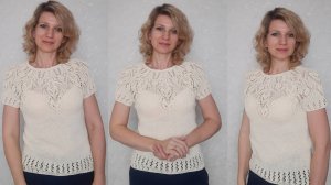 Кофточка _Vanilla__ Круглая кокетка спицами._ Попетельный МК вывязывания кокетки.