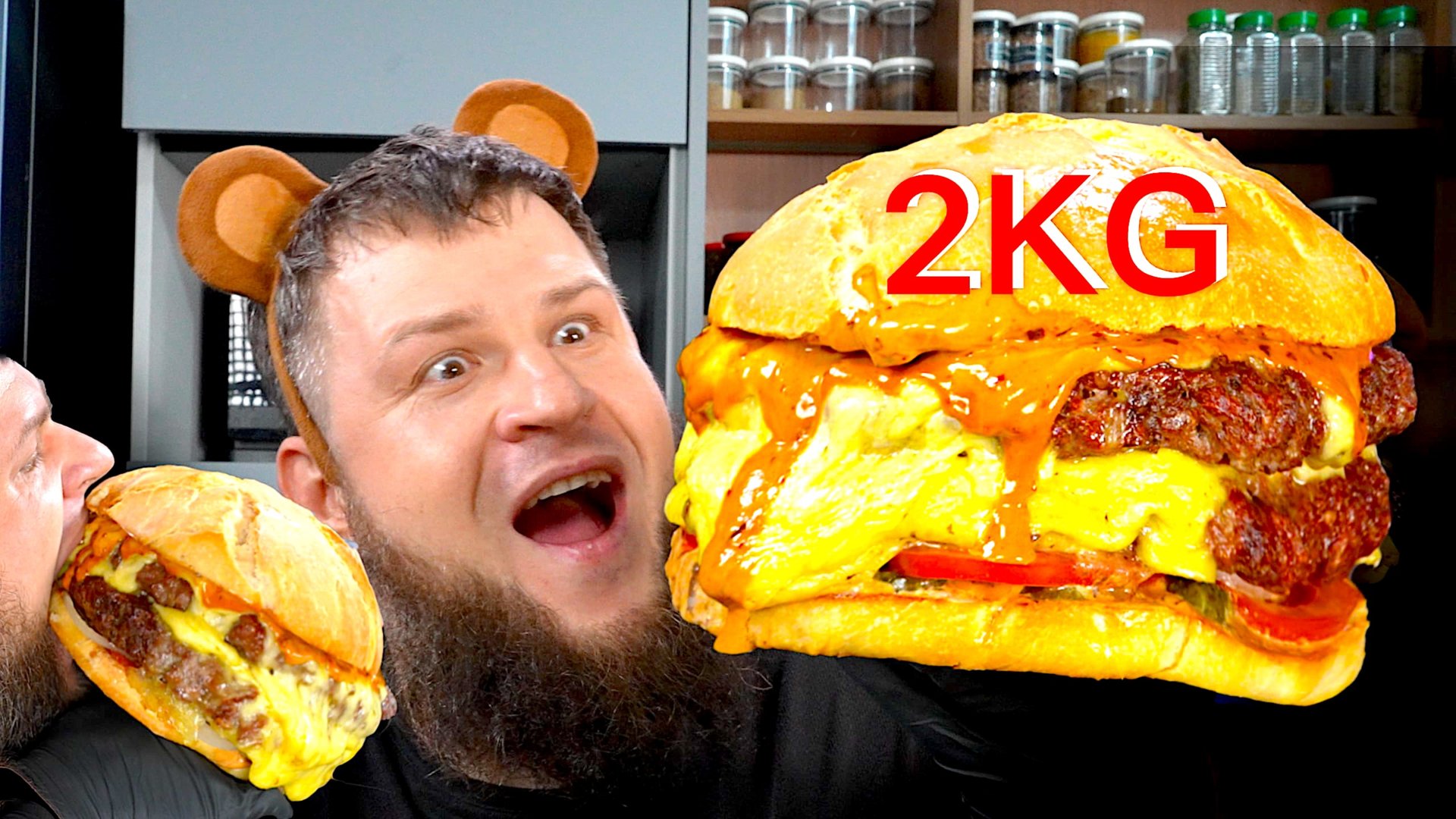 EATING 2 KILOGRAM GIANT BURGER, COOKING AND EATING, ASMR MUKBANG, АСМР МУКБАНГ, 먹방, 大食い, たべる, 谢尔盖