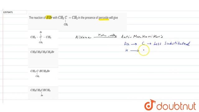 The reaction of `HBr` with `CH_(3)underset(CH_(3))underset(|)C=CH_(2)` in the presence of смотреть онлайн