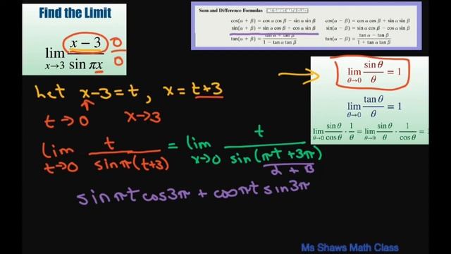 Find the limit as x approaches 3 of (x-3)/(sin pi x) смотреть онлайн