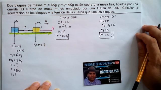 SEGUNDA LEY DE NEWTON (18). PLANO HORIZONTAL. Hallar la aceleración y tensión смотреть онлайн
