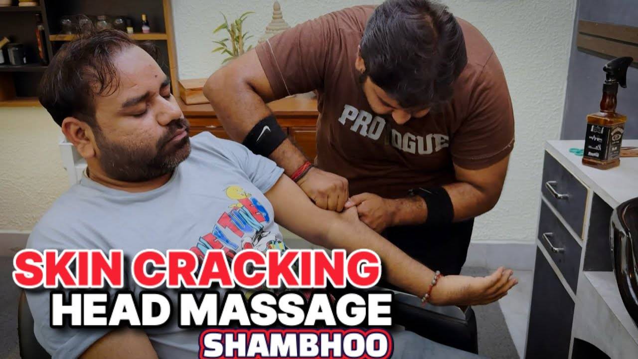 ASMR Skin Cracking Head Massage With Neck Crack By Shambhoo Barber 💈 смотреть онлайн