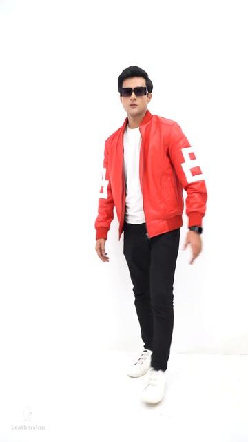 8 Ball Vibrant Red Leather Bomber Jacket - LeathersInn смотреть онлайн