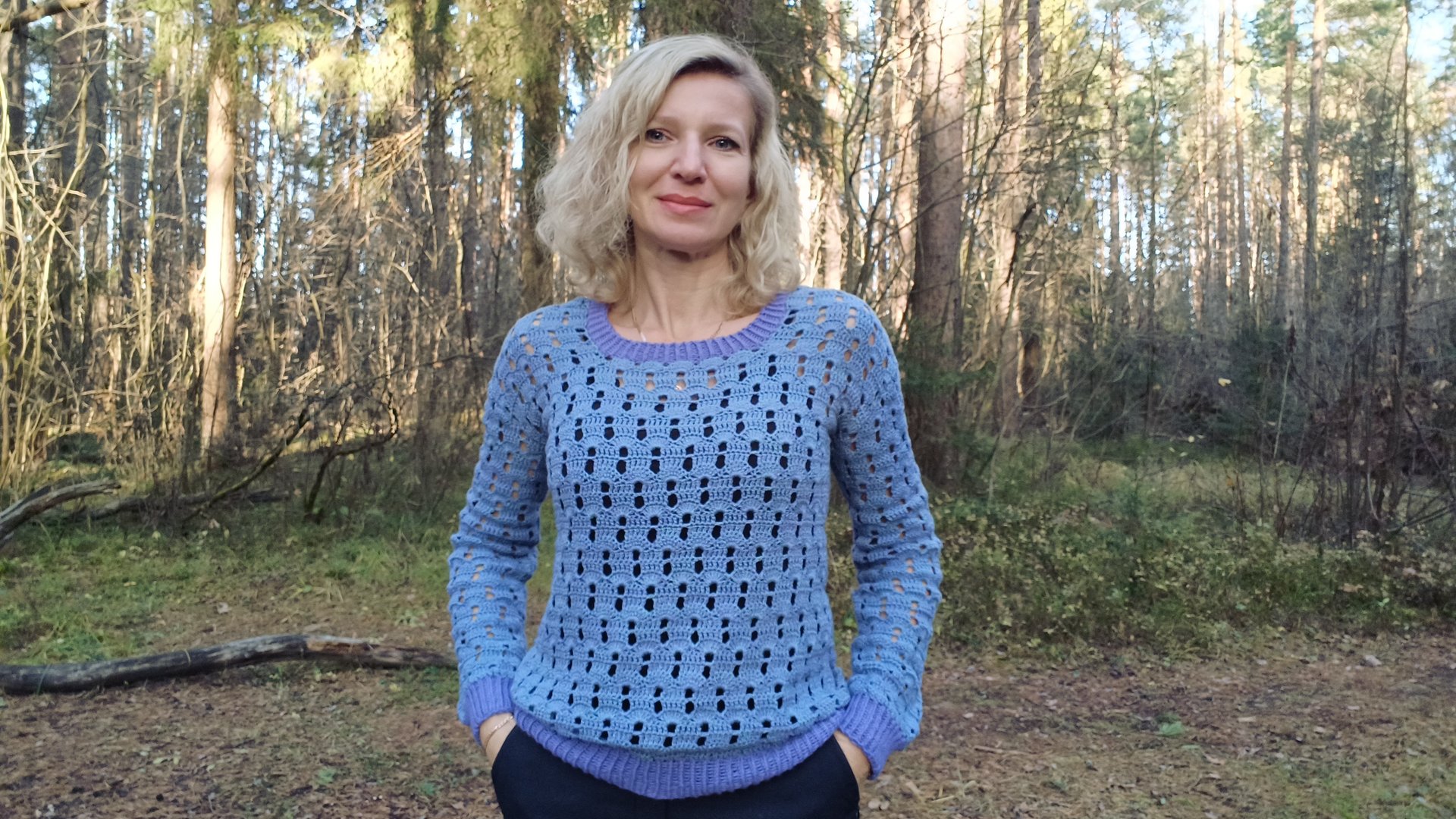 Лавандовый джемпер крючком./ МК смотреть онлайн