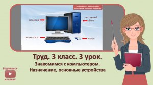 3 кл. Труд. 3 урок. Знакомимся с компьютером. Назначение, основные устройства