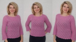 Джемпер регланом сверху крючком._ _Розовая нежность__Подробный МК.