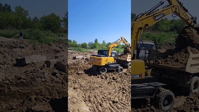 Экскаватор sany sy155w. Капает. Грузит самосвалы. смотреть онлайн