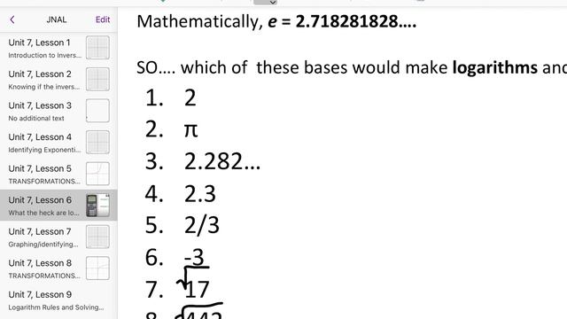 JNAL ALG2: Unit 7 - Lesson 6: What are log and ln? смотреть онлайн