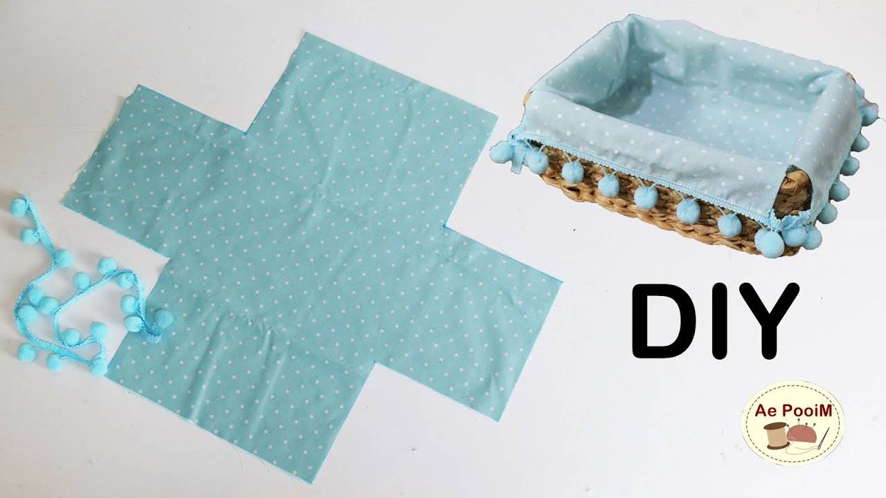 Как сделать подкладку для корзины - идеи украшения помпонами.