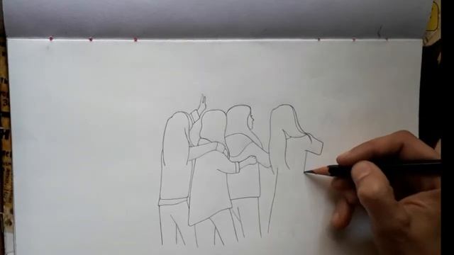 Best Friends taking Selfie Drawing | 4 Friends Drawing step by step with pencil смотреть онлайн