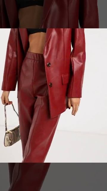 Leather look blazer and suit pants in red смотреть онлайн