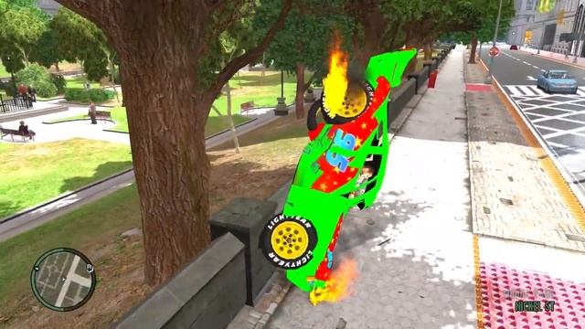 GTA 4 Lightning McQueen Green Car Mega Ramp Jump Testing Ep. 1 - GTA IV Disney Cars Mod смотреть онлайн