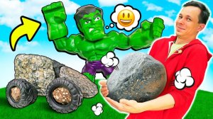 Делаем Халку машину из КАМНЕЙ  Супергерои в видео для детей