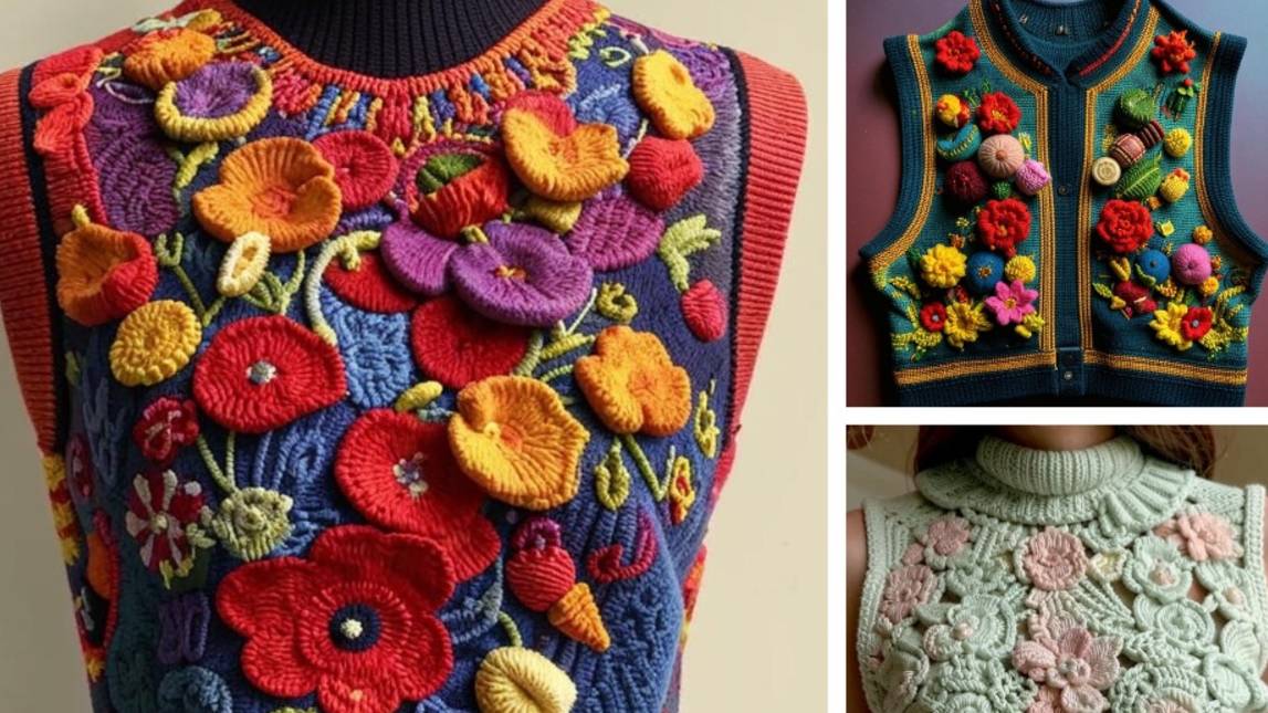 ЖИЛЕТКИ с ЦВЕТАМИ. ВЯЗАНИЕ от AI. смотреть онлайн