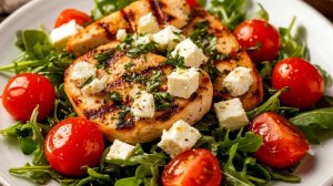 Тёплый салат с курицей гриль.