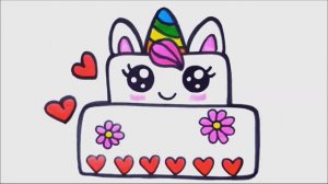 КАК НАРИСОВАТЬ ТОРТ ЕДИНОРОЖКУ НА ДЕНЬ РОЖДЕНИЯ легко шаг за шагом