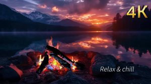 Вечерний Костер у Озера: 3 Часа Релакса 🌙🔥 | Звуки Пламени для Сна, Работы и Медитации