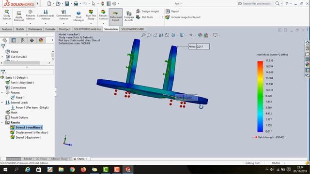 Solidworks Simulation | Bracket (X force Directions) смотреть онлайн