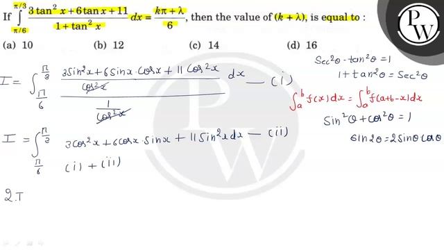 If \( \int_{\pi / 6}^{\pi / 3} \frac{3 \tan ^{2} x+6 \tan x+11}{1+\... смотреть онлайн