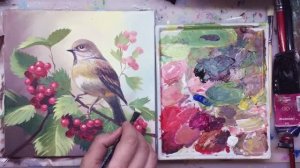 Воробей на веточке акрилом / Продвинутый урок акриловой живописи