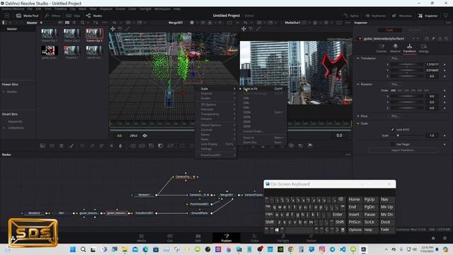 DaVinci Resolve 18.6 3D Guitar Behind Buildings Using The Camera Tracker.